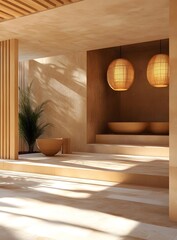 Sticker - Minimalist Interior Design with Natural Light and Wooden Accents