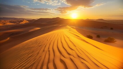 Wall Mural - desert landscape with sand dunes and a setting sun