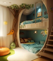 Treehouse Style Kids Bedroom Interior Design