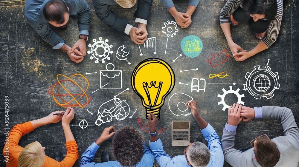 Group Invention group of innovators brainstorming ideas for a disruptive technology ...