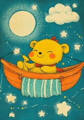 Wall Mural - Cute Bear Sleeping in Hammock Under the Stars