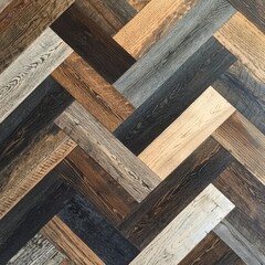 Wall Mural - Exquisite Herringbone Wood Flooring in Dark Wood, Light Gray, and Brown Stripes for Textured Elegance