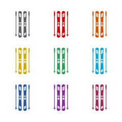 Poster - Skis and ski poles  icon isolated on white background. Set icons colorful