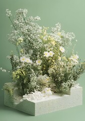 Wall Mural - White Flowers Arrangement on Green Background