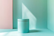 © Robert Kneschke - Minimalistic blue container on pastel background for product design and branding