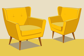 Wall Mural - Yellow armchair in modern style from different angles. Front, side and back views. Vector illustration
