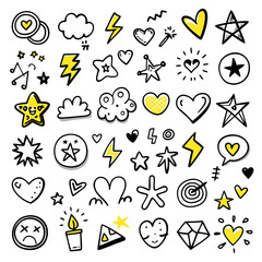 Wall Mural - a collection of various doodles featuring hearts, stars, clouds, and lightning bolts