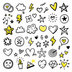 Wall Mural - a collection of various doodles featuring hearts, stars, clouds, and lightning bolts
