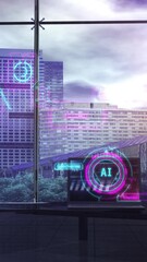 Wall Mural - projection of infographics about the work of artificial intelligence. 3d render