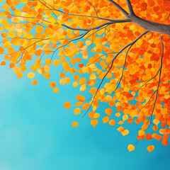 Wall Mural - orange and yellow autumn leaves on branches against a bright blue sky