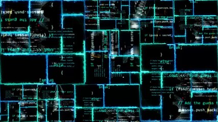 Wall Mural - futuristic high tech animation with lines and squares movement. programming code overlay