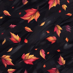 Wall Mural - Seamless pattern Dark Autumn Leaves Pattern with Subtle Glow