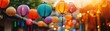 © arhendrix - Colorful lanterns hanging outdoors, glowing with warm light in a festive street, capturing the vibrant and joyous atmosphere of a cultural celebration.