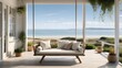 © Adnan - front porch of a seaside house with a swing chair and cushions and a distant view of the ocean