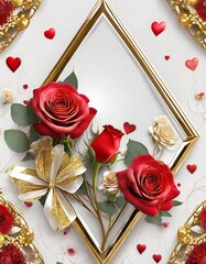 Canvas Print - red rose and golden heart