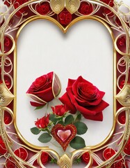 Sticker - red rose and golden heart