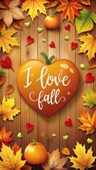 Wall Mural - Welcome Autumn card. Hello Fall is written framed by with stack autumn leaves. Colorful autumn poster with bright beautiful foliage, paper cut style leaves. I love fall