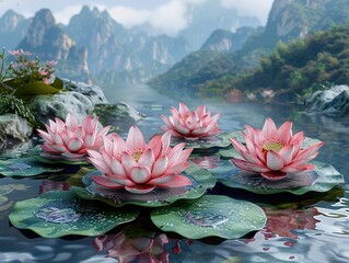 Canvas Print - pink water lilies