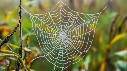 Wall Mural - spider web with dew drops