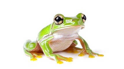 Green Tree Frog on White Background