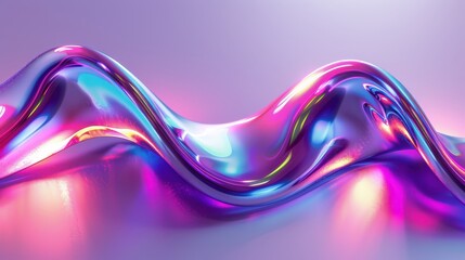 Wall Mural - Vibrant waves of iridescent colors against a soft purple background.