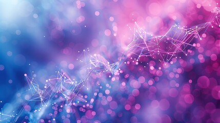 A complex web of machine learning algorithms depicted with data streams and algorithm icons, set against a gradient background of blues and purples. Created Using: data visualization,