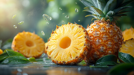 Poster - Fresh, Juicy Pineapple with Water Droplets - Perfect for Tropical Food and Drink Images