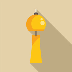 Poster - Golden furin wind chime hanging and swaying in the wind, bringing good luck and casting a long shadow on a beige background