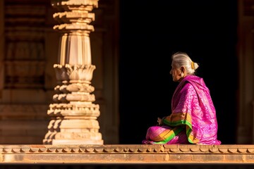 indian woman praying at temple