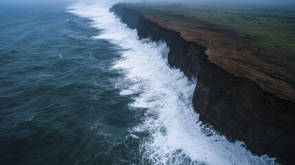 Sticker - Aerial Views Revealing the Breathtaking Interplay of Land Erosion and Ocean Waves