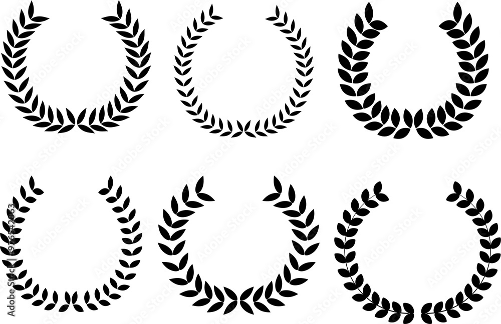 Award laurel wreath set. Leaves victory frame. Floral branch border ...