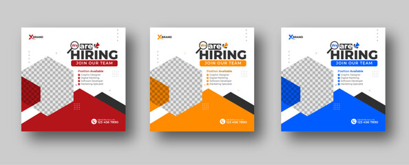 Wall Mural - we are hiring job vacancies social media posts or square web banner template design, vector hiring s