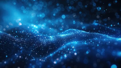 Wall Mural - abstract digital landscape with blue and white glowing particles on a dark background.