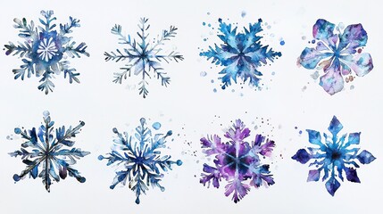 Delicate watercolor snowflakes for winter-themed presentation slides.