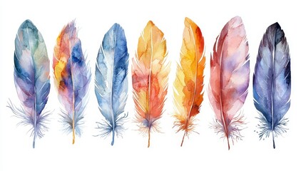 Wall Mural - Hand-painted watercolor feathers in soft colors for gentle and calming presentations.