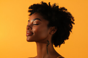 A close up of a tattooed black woman's face with her eyes closed