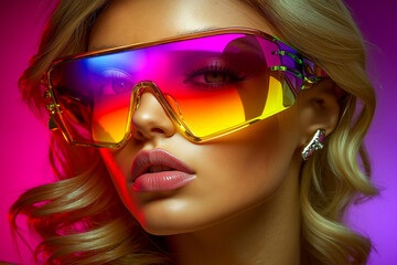 Poster - A woman wearing a pair of colorful sunglasses