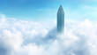 © ChaoticDesignStudio - A tall skyscraper rises above the clouds, reaching towards a clear blue sky