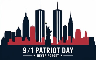 Picture of 9\11 patriot day with caption of never forget on white background. Generative ai.