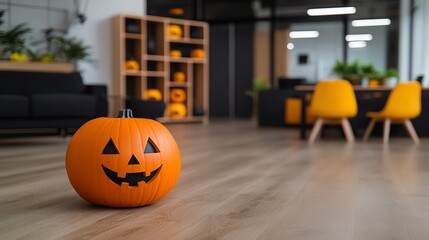 Corporate office decorated with Halloween elements, promoting a business s festive marketing and advertising strategies for the season