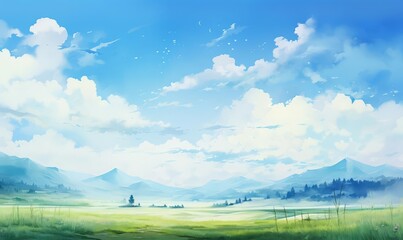 Clear sky landscape flat design front view bright day watercolor Complementary Color Scheme