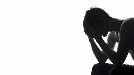 man sitting at home alone on floor covering face in shame and regret. Person suffering from trauma feelng anxiety and depression