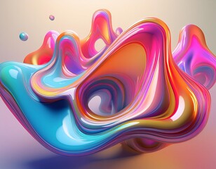 Wall Mural - Abstract 3D shapes in bright colors with liquid-like gradients floating on a light background.