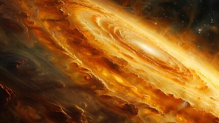 A gas giant with spectacular rings, seen from an orbiting spacecraft, detailed atmosphere with swirling storms and vivid colors, capturing the intricate ring structure,