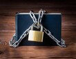 © Jean - Censorship and restricted information are symbolized by a locked book and chains on a wooden table. Text can be inserted anywhere.