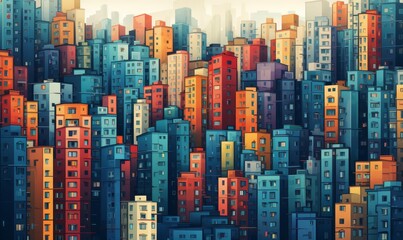  Dense cityscape flat design top view crowded buildings animation Triadic Color Scheme