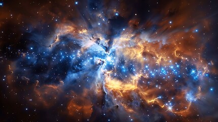 A stunning view of a stellar nursery, with bright colors and intricate gas formations, new stars being born, seen from a space telescope, glowing clouds and sparkling stars,