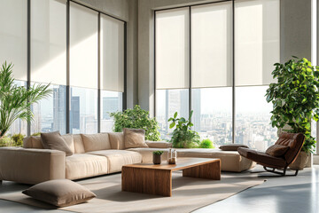 Poster - Modern Living Room with City View.