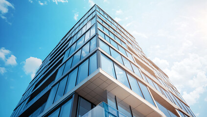 Canvas Print - Modern Glass Building with Blue Sky.