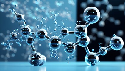 Wall Mural - Exquisite molecular models show the combination of science and art against a blue background.